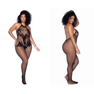 Mapale 1116X Halter And Crotchless Floral Bodystocking Color Black